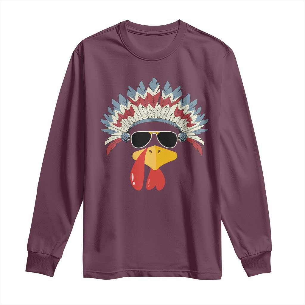 Funny Turkey Face Long Sleeve Shirt Thanksgiving Family Group Native American Costumes TS10 Maroon Print Your Wear