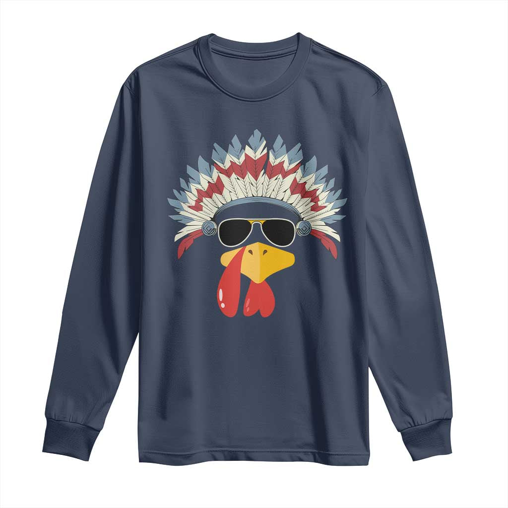 Funny Turkey Face Long Sleeve Shirt Thanksgiving Family Group Native American Costumes TS10 Navy Print Your Wear