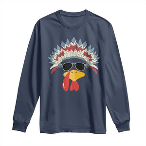 Funny Turkey Face Long Sleeve Shirt Thanksgiving Family Group Native American Costumes TS10 Navy Print Your Wear