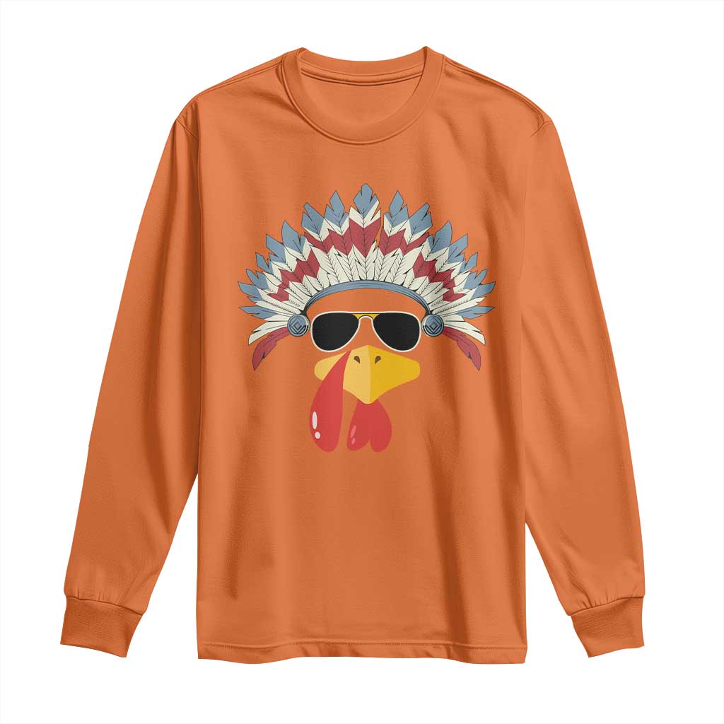 Funny Turkey Face Long Sleeve Shirt Thanksgiving Family Group Native American Costumes - Print Your Wear