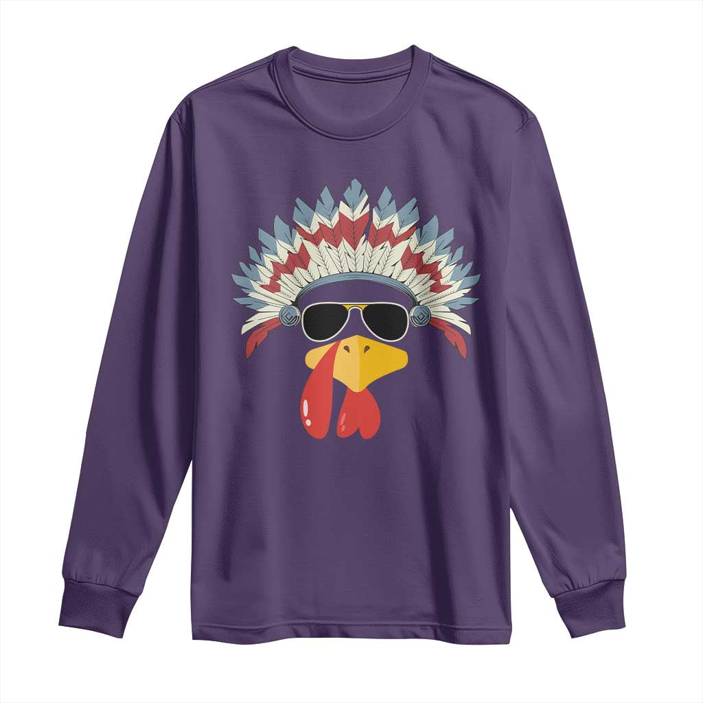 Funny Turkey Face Long Sleeve Shirt Thanksgiving Family Group Native American Costumes TS10 Purple Print Your Wear