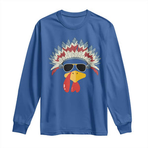 Funny Turkey Face Long Sleeve Shirt Thanksgiving Family Group Native American Costumes TS10 Royal Blue Print Your Wear