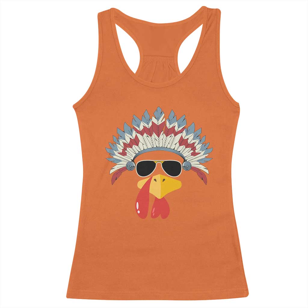 Funny Turkey Face Racerback Tank Top Thanksgiving Family Group Native American Costumes - Print Your Wear