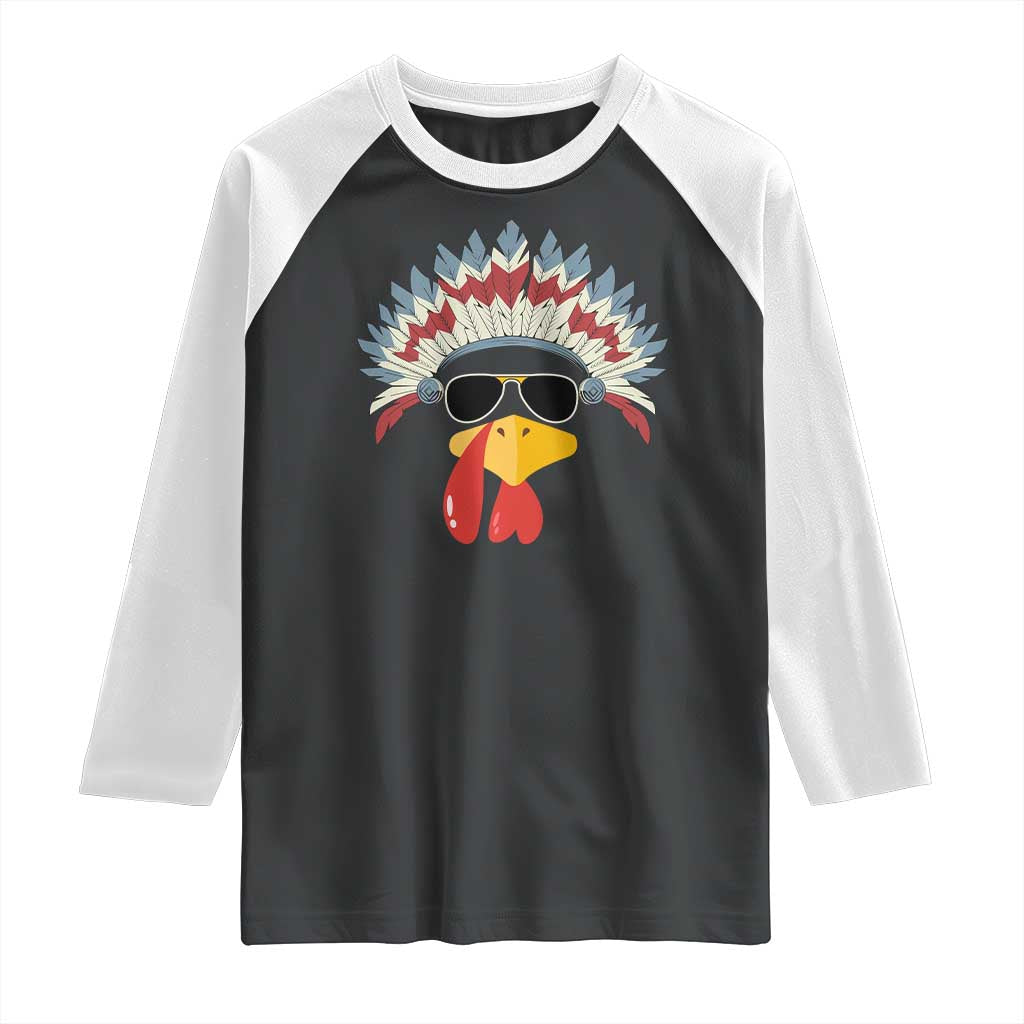 Funny Turkey Face Raglan Shirt Thanksgiving Family Group Native American Costumes - Print Your Wear