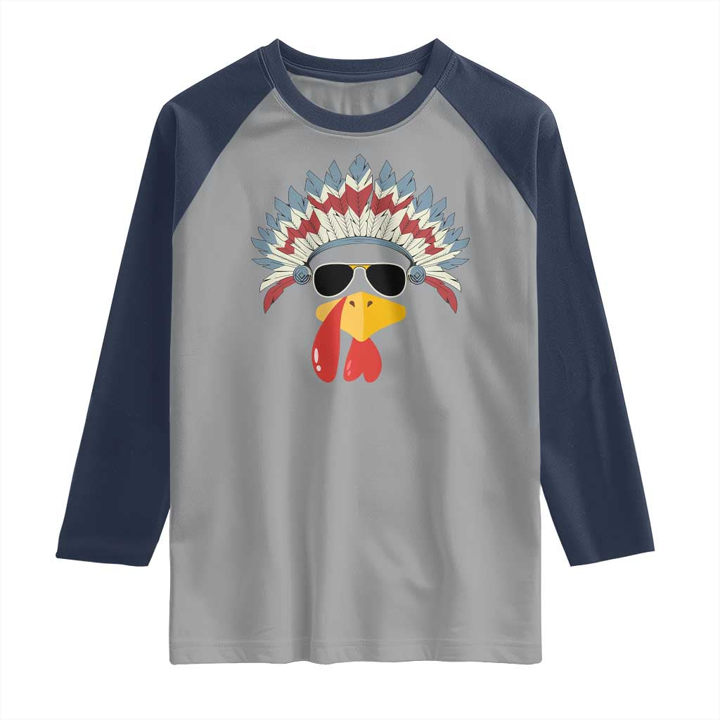 Funny Turkey Face Raglan Shirt Thanksgiving Family Group Native American Costumes TS10 Sport Gray Navy Print Your Wear