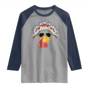 Funny Turkey Face Raglan Shirt Thanksgiving Family Group Native American Costumes TS10 Sport Gray Navy Print Your Wear