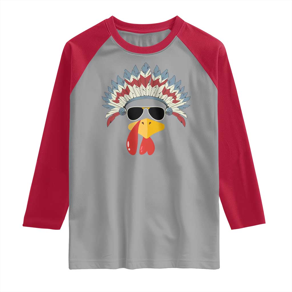 Funny Turkey Face Raglan Shirt Thanksgiving Family Group Native American Costumes TS10 Sport Gray Red Print Your Wear