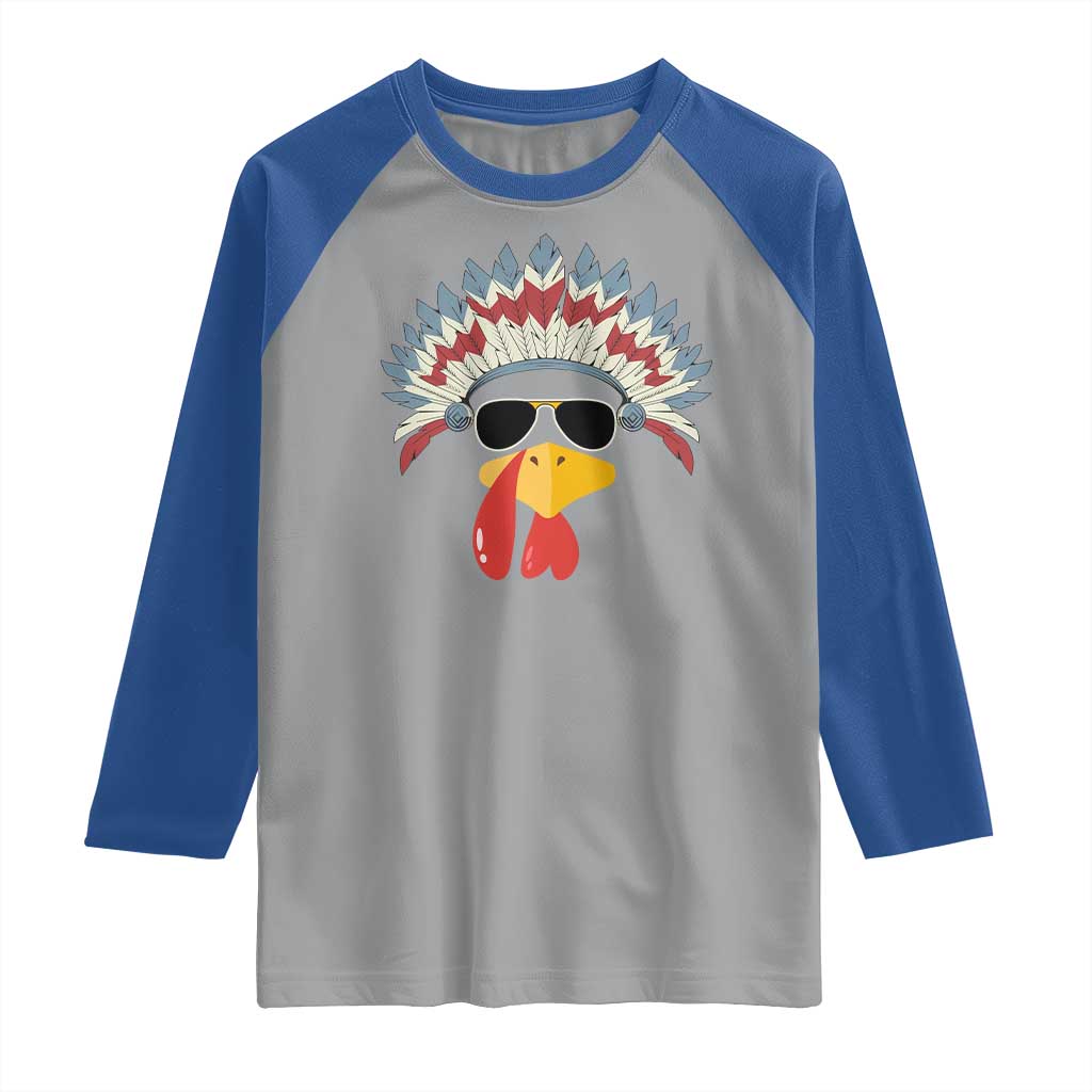 Funny Turkey Face Raglan Shirt Thanksgiving Family Group Native American Costumes TS10 Sport Gray Royal Print Your Wear