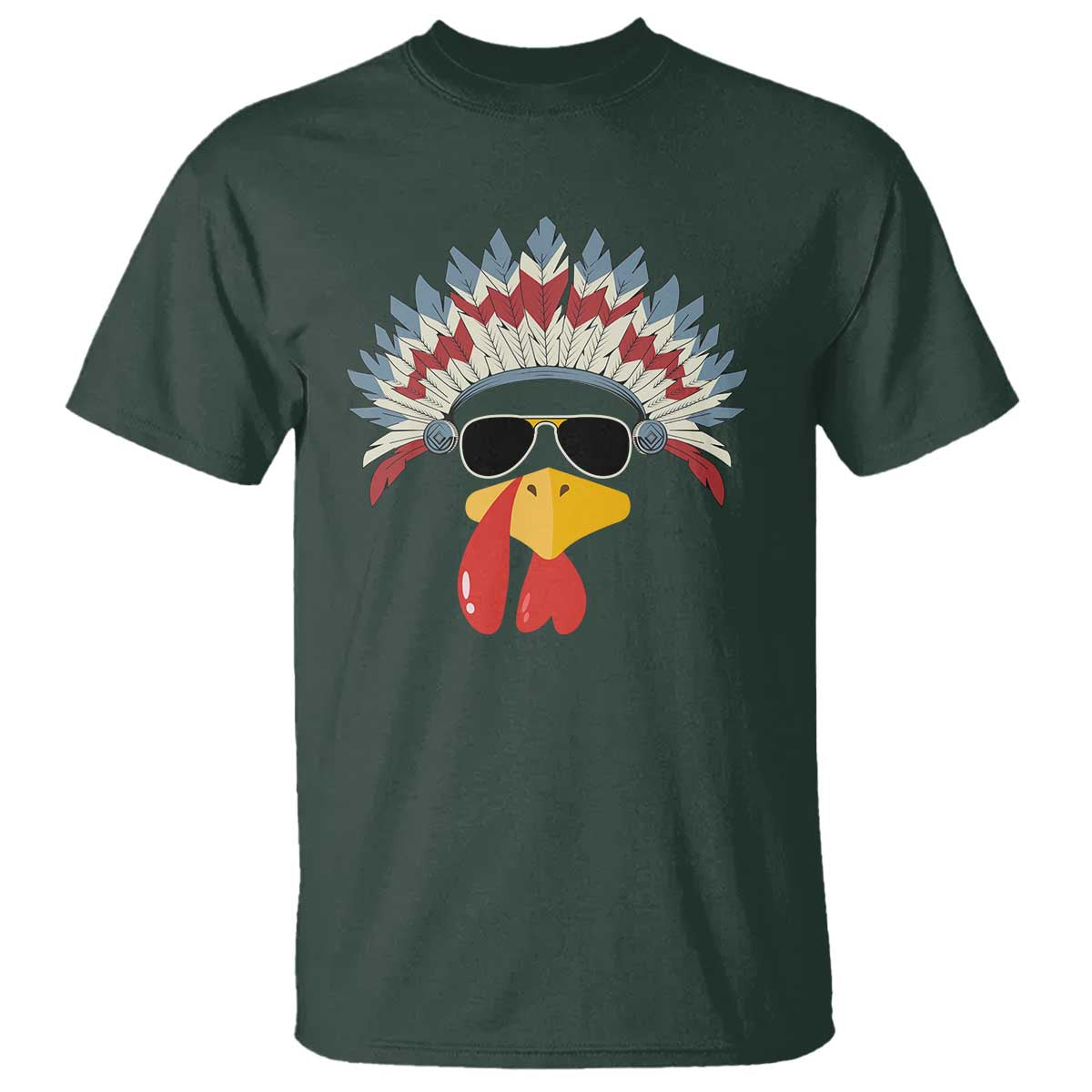 Funny Turkey Face T Shirt Thanksgiving Family Group Native American Costumes TS10 Dark Forest Green Print Your Wear