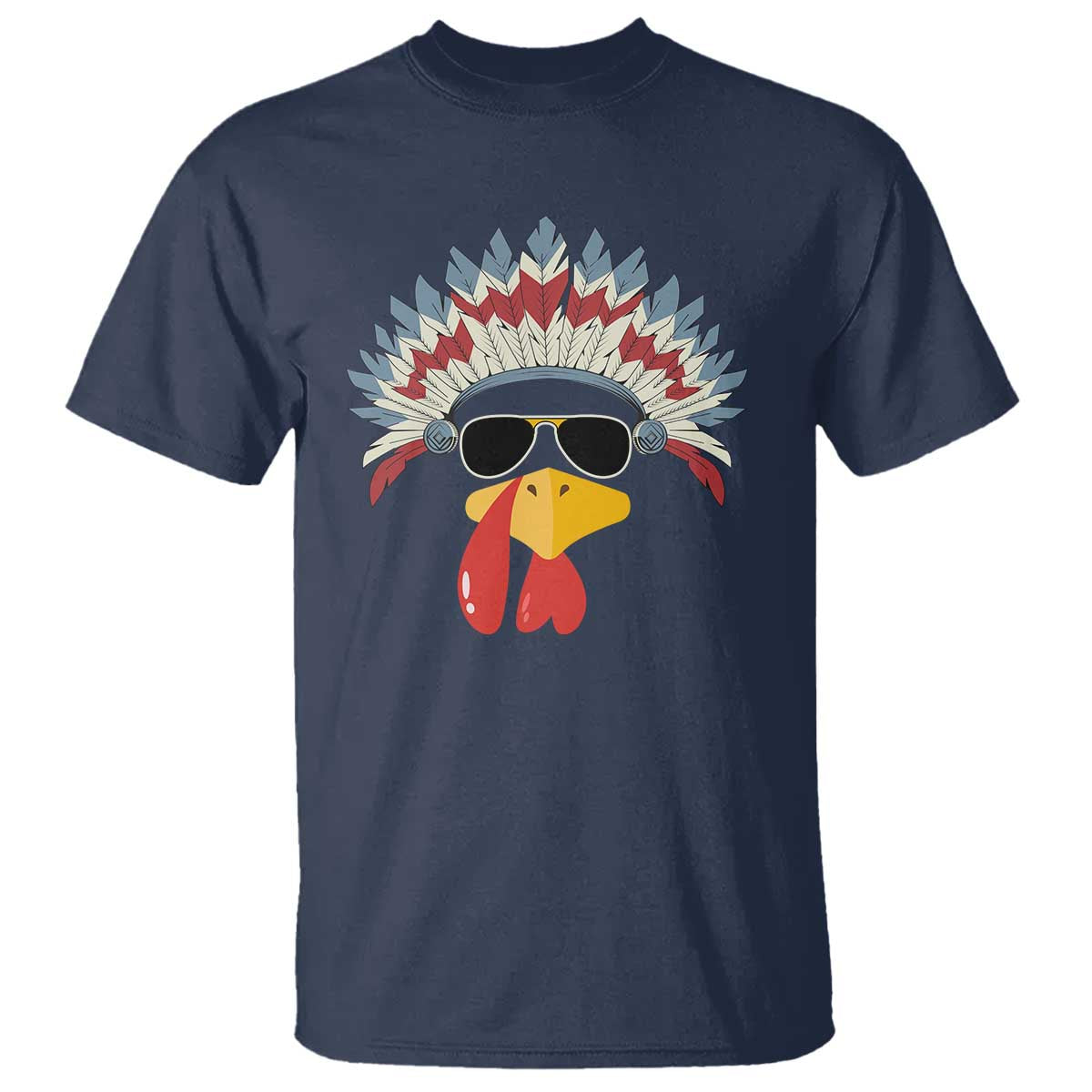 Funny Turkey Face T Shirt Thanksgiving Family Group Native American Costumes TS10 Navy Print Your Wear