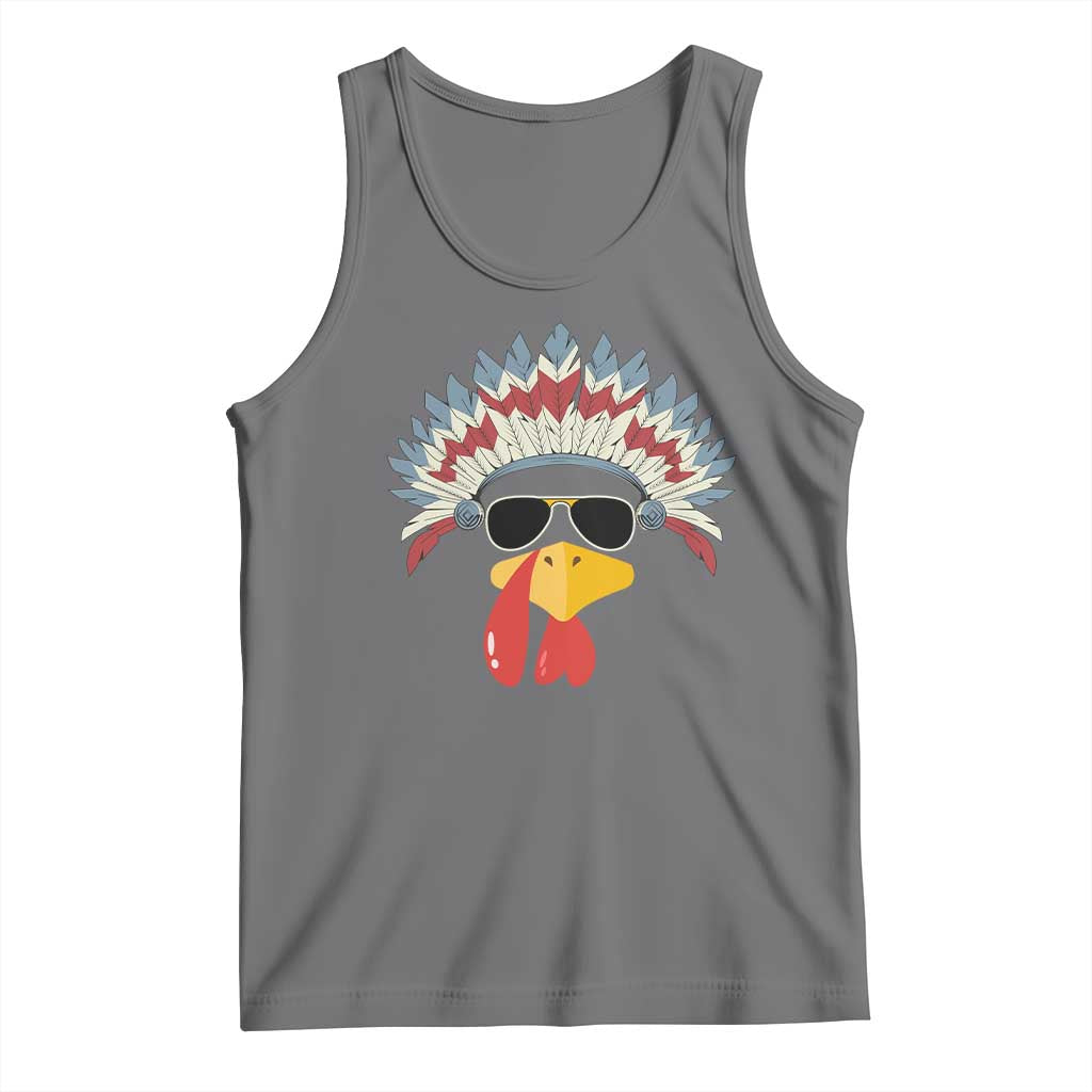 Funny Turkey Face Tank Top Thanksgiving Family Group Native American Costumes TS10 Black Heather Print Your Wear