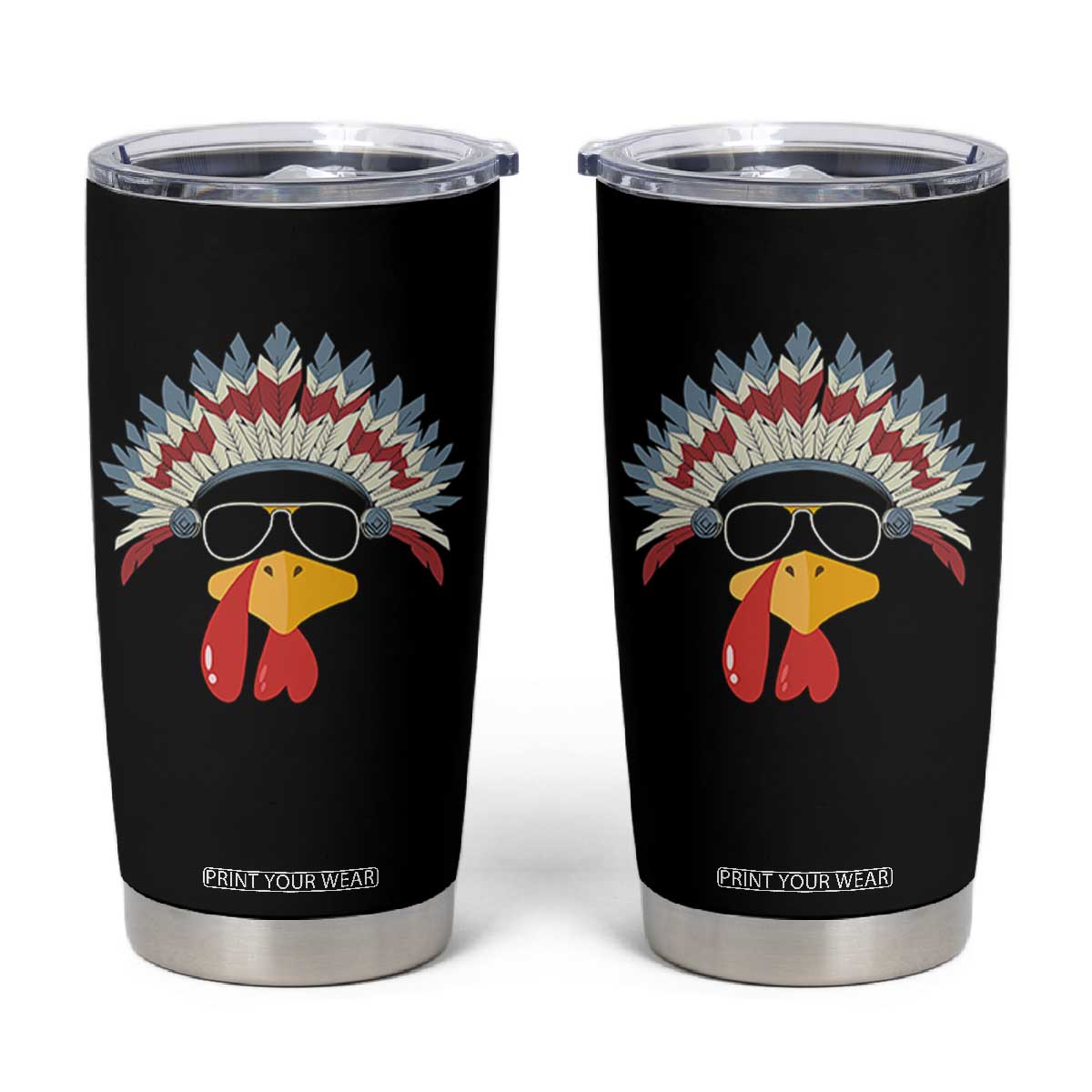 Funny Turkey Face Tumbler Cup Thanksgiving Family Group Native American Costumes TS10 Black Print Your Wear