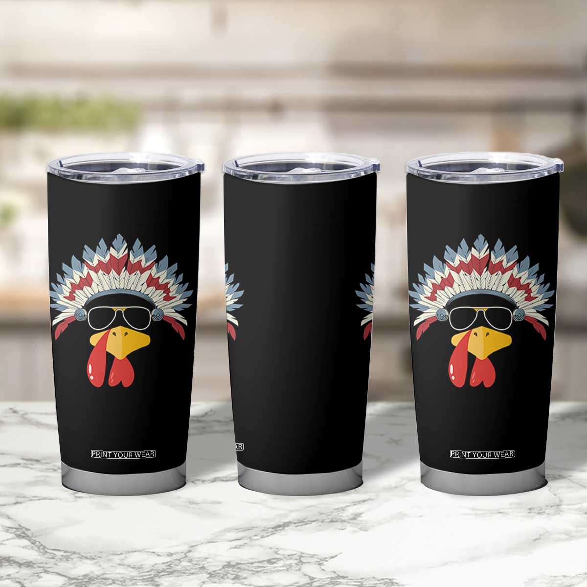 Funny Turkey Face Tumbler Cup Thanksgiving Family Group Native American Costumes TS10 Print Your Wear