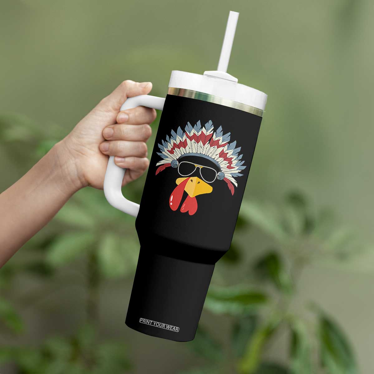 Funny Turkey Face Tumbler With Handle Thanksgiving Family Group Native American Costumes TS10 Print Your Wear