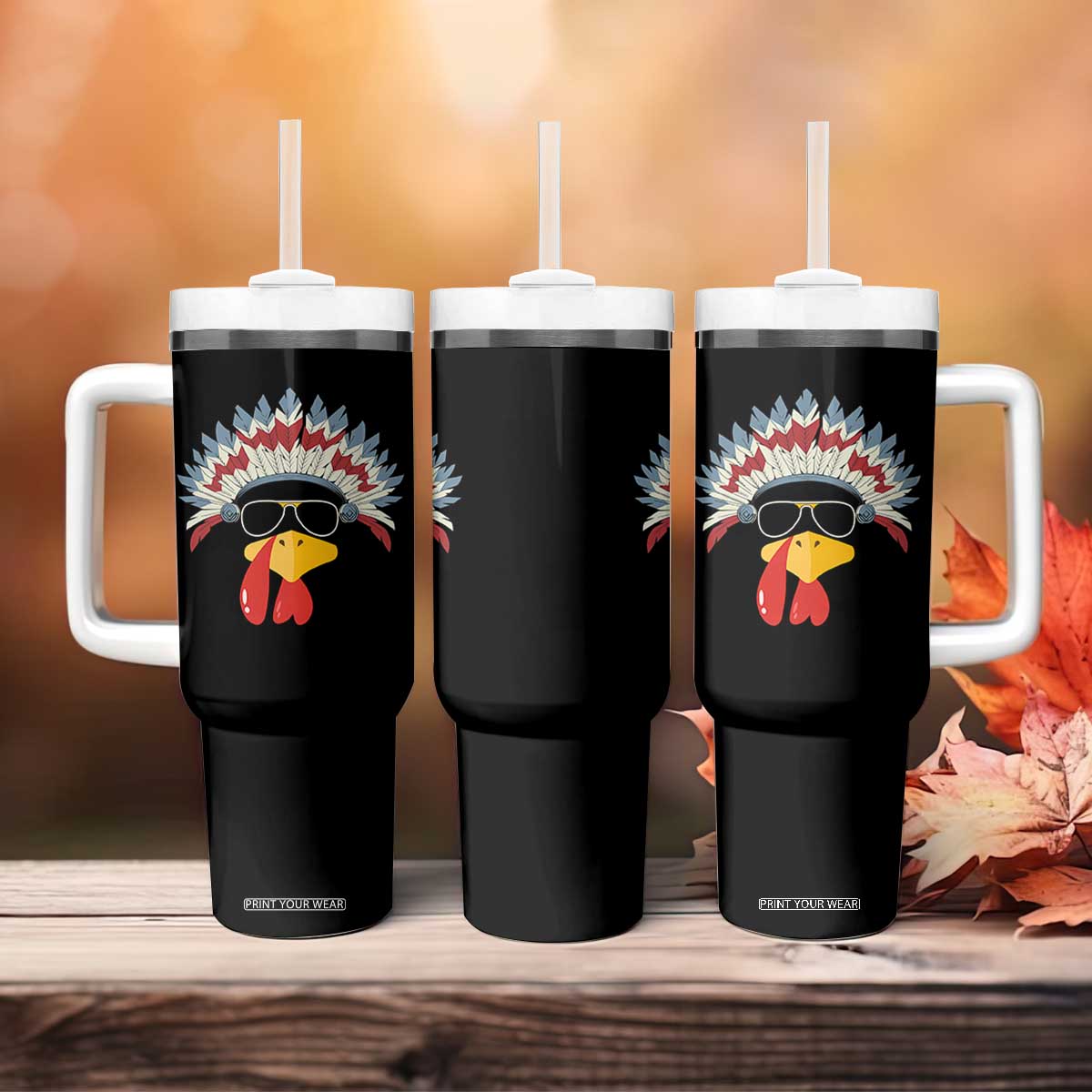 Funny Turkey Face Tumbler With Handle Thanksgiving Family Group Native American Costumes TS10 Print Your Wear