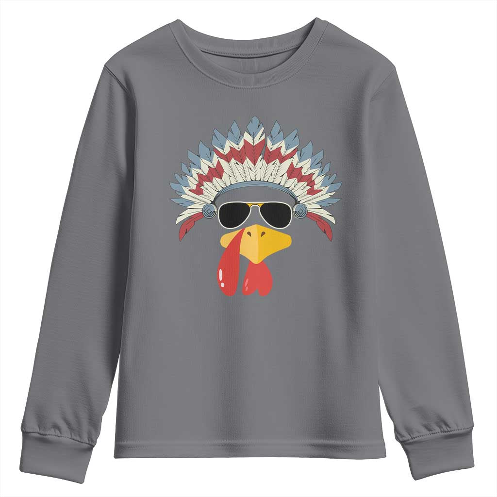 Funny Turkey Face Youth Sweatshirt Thanksgiving Family Group Native American Costumes TS10 Charcoal Print Your Wear