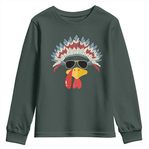 Funny Turkey Face Youth Sweatshirt Thanksgiving Family Group Native American Costumes TS10 Dark Forest Green Print Your Wear