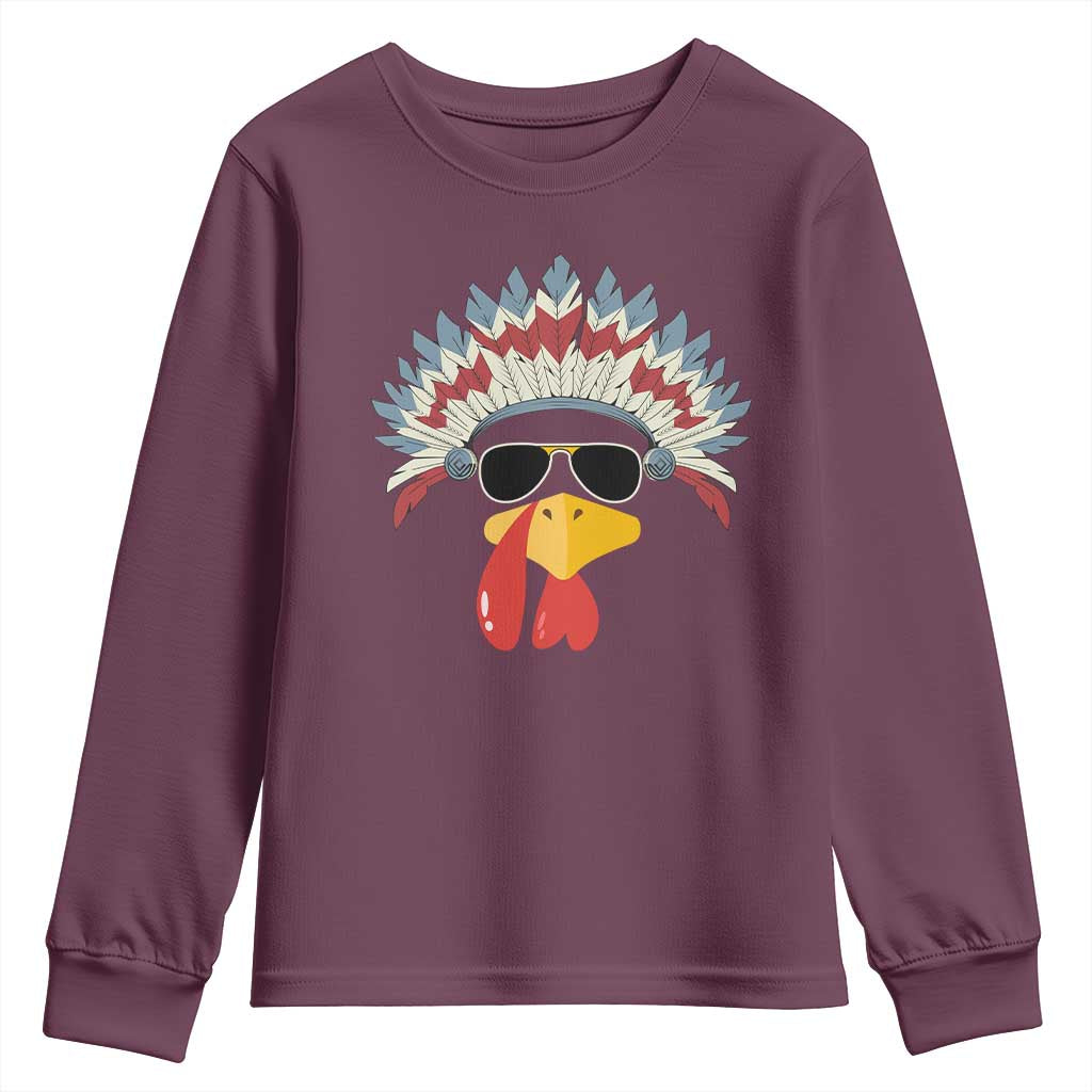 Funny Turkey Face Youth Sweatshirt Thanksgiving Family Group Native American Costumes TS10 Maroon Print Your Wear