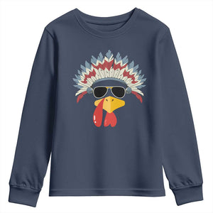 Funny Turkey Face Youth Sweatshirt Thanksgiving Family Group Native American Costumes TS10 Navy Print Your Wear