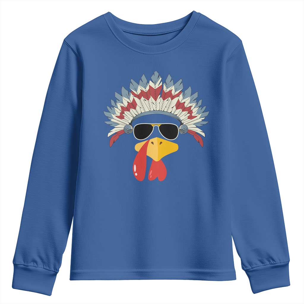 Funny Turkey Face Youth Sweatshirt Thanksgiving Family Group Native American Costumes TS10 Royal Blue Print Your Wear
