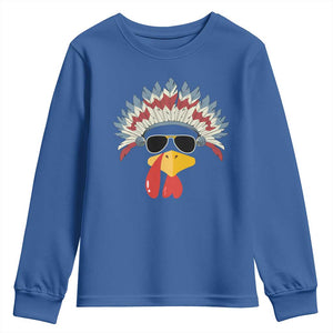 Funny Turkey Face Youth Sweatshirt Thanksgiving Family Group Native American Costumes TS10 Royal Blue Print Your Wear