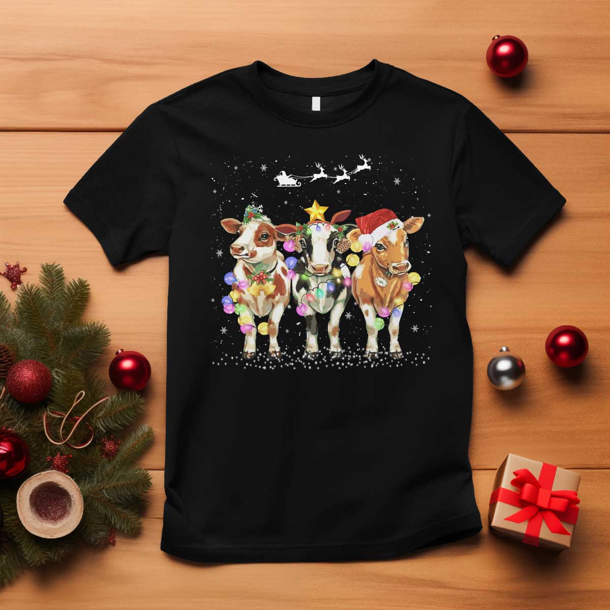 Christmas Cow T Shirt Cow Lover Xmas Gifts TS10 Black Print Your Wear
