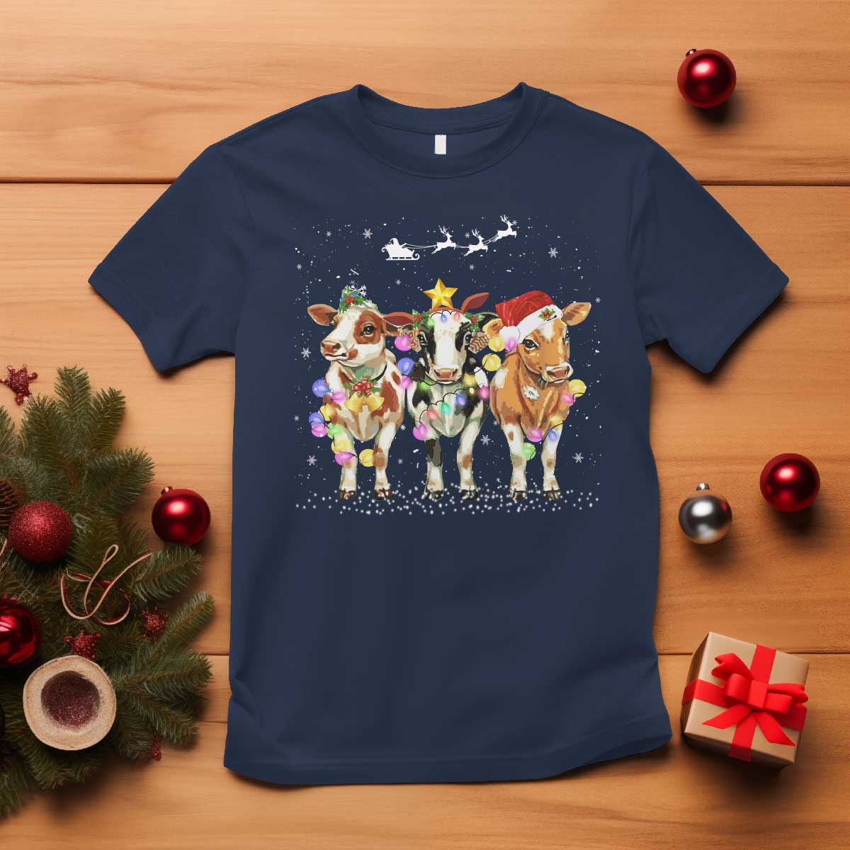 Christmas Cow T Shirt Cow Lover Xmas Gifts TS10 Navy Print Your Wear