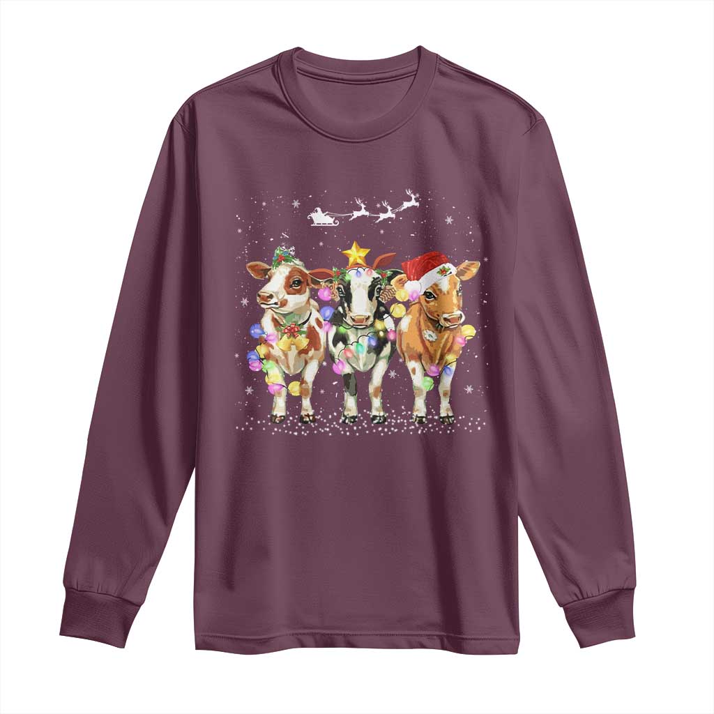 Christmas Cow Long Sleeve Shirt Cow Lover Xmas Gifts TS10 Maroon Print Your Wear