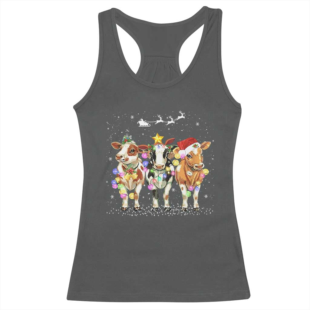 Christmas Cow Racerback Tank Top Cow Lover Xmas Gifts TS10 Dark Heather Print Your Wear
