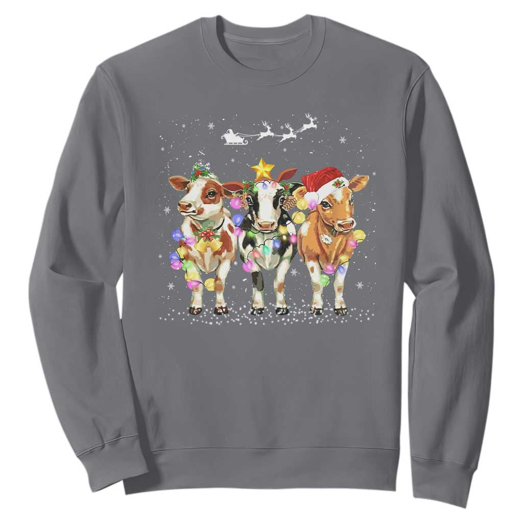 Christmas Cow Sweatshirt Cow Lover Xmas Gifts TS10 Charcoal Print Your Wear