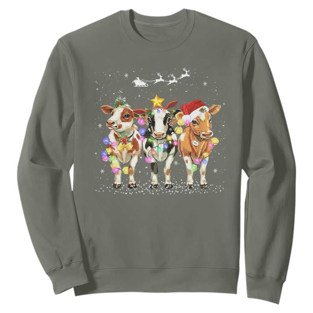 Christmas Cow Sweatshirt Cow Lover Xmas Gifts TS10 Military Green Print Your Wear