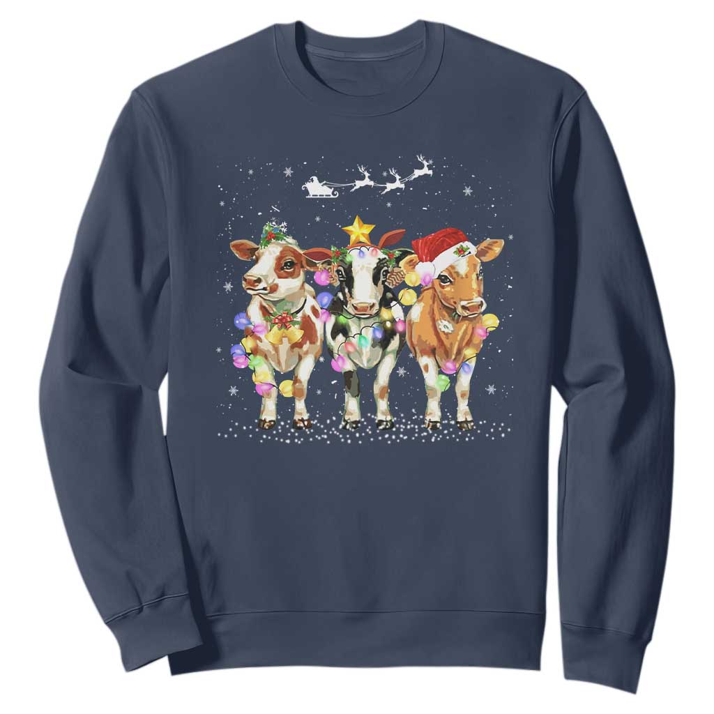 Christmas Cow Sweatshirt Cow Lover Xmas Gifts TS10 Navy Print Your Wear