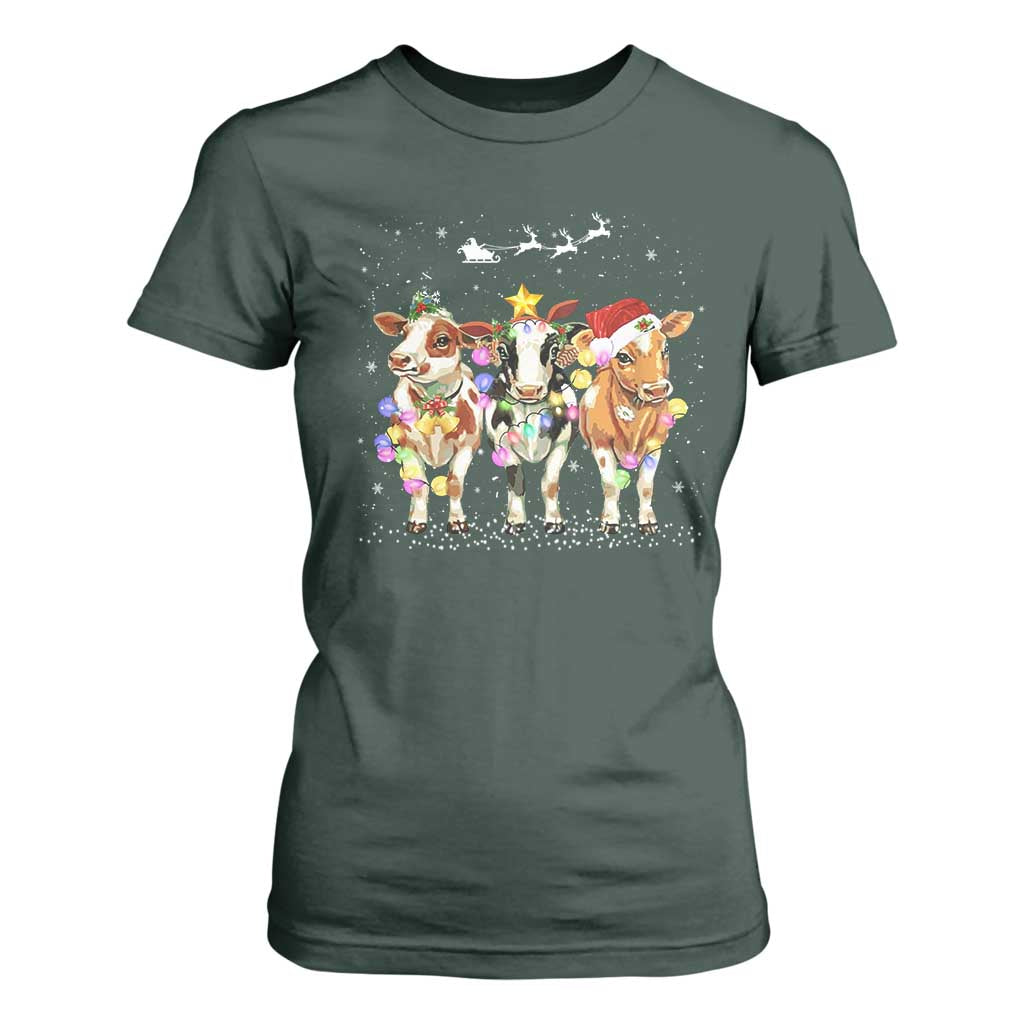 Christmas Cow T Shirt For Women Cow Lover Xmas Gifts TS10 Dark Forest Green Print Your Wear