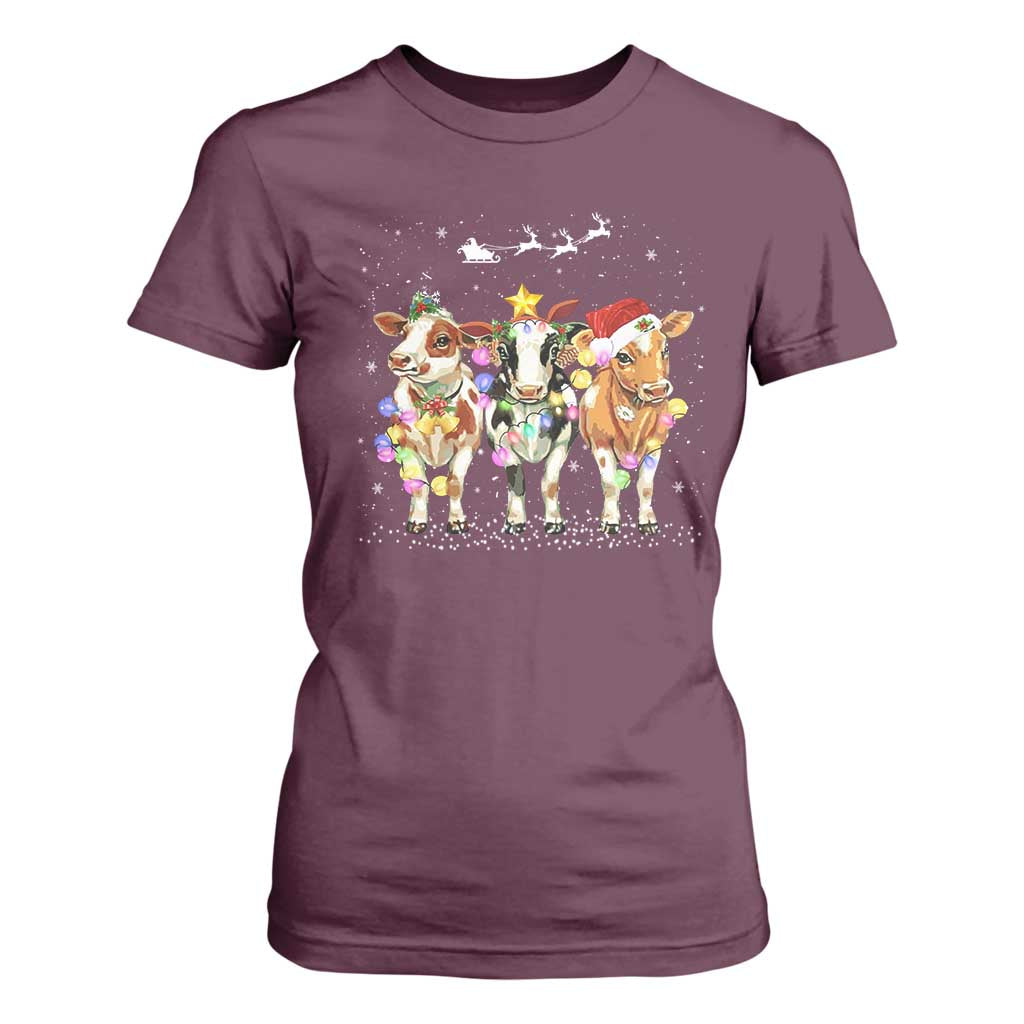 Christmas Cow T Shirt For Women Cow Lover Xmas Gifts TS10 Maroon Print Your Wear