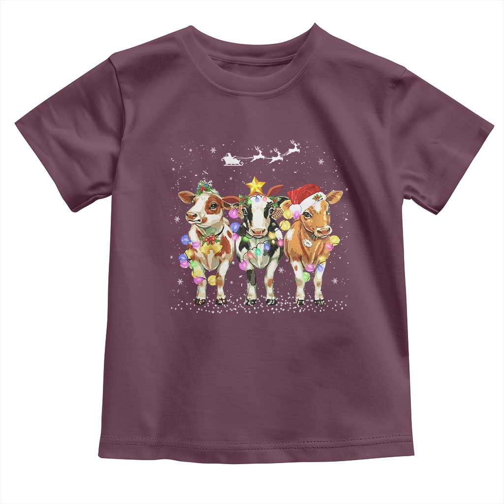 Christmas Cow Toddler T Shirt Cow Lover Xmas Gifts TS10 Maroon Print Your Wear