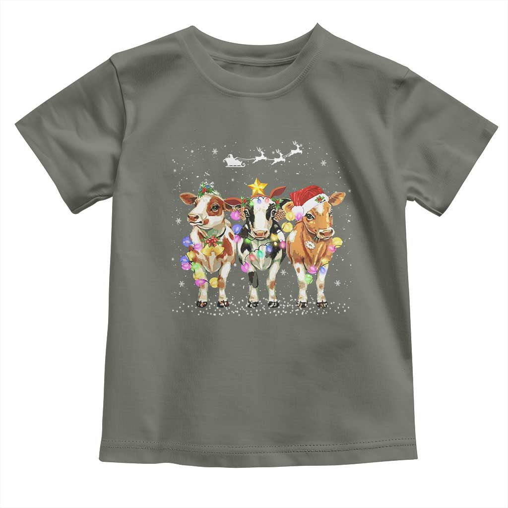 Christmas Cow Toddler T Shirt Cow Lover Xmas Gifts TS10 Military Green Print Your Wear