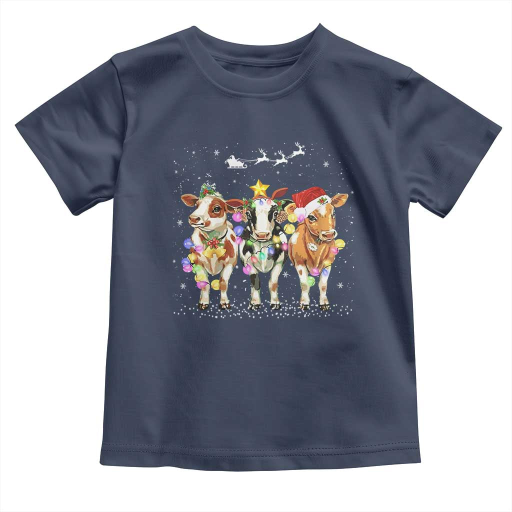 Christmas Cow Toddler T Shirt Cow Lover Xmas Gifts TS10 Navy Print Your Wear