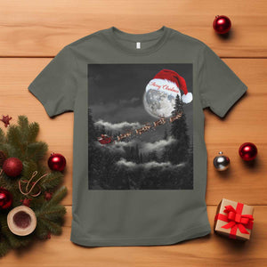 Merry Christmas T Shirt Santa To The Moon TS10 Military Green Print Your Wear