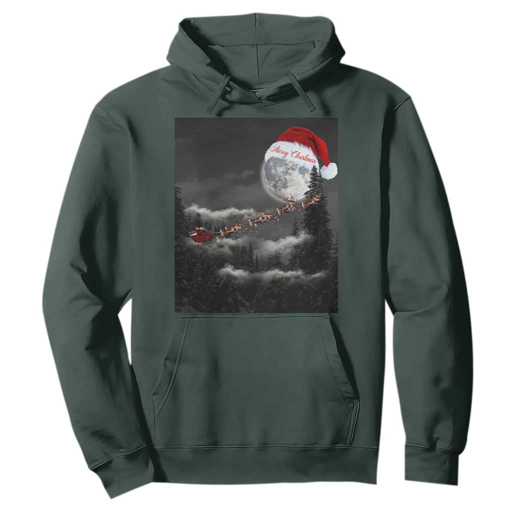 Merry Christmas Hoodie Santa To The Moon TS10 Dark Forest Green Print Your Wear