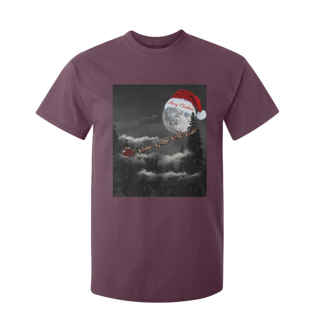 Merry Christmas T Shirt For Kid Santa To The Moon TS10 Maroon Print Your Wear