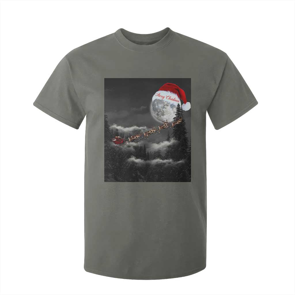 Merry Christmas T Shirt For Kid Santa To The Moon TS10 Military Green Print Your Wear