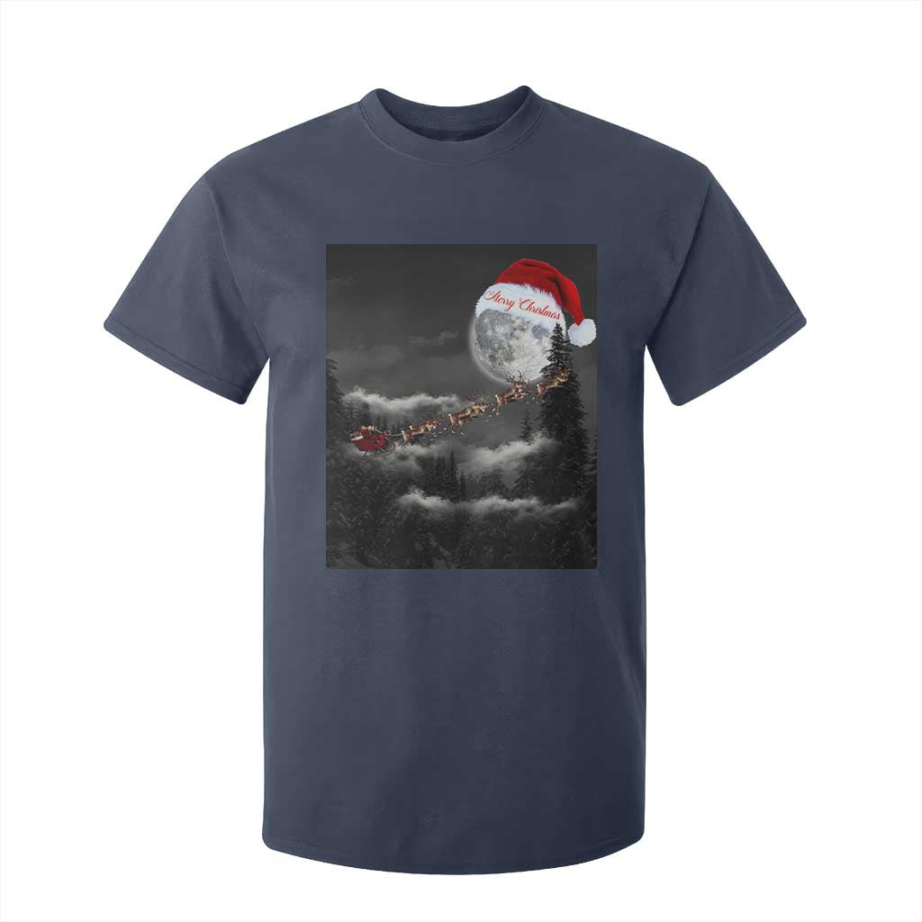 Merry Christmas T Shirt For Kid Santa To The Moon TS10 Navy Print Your Wear