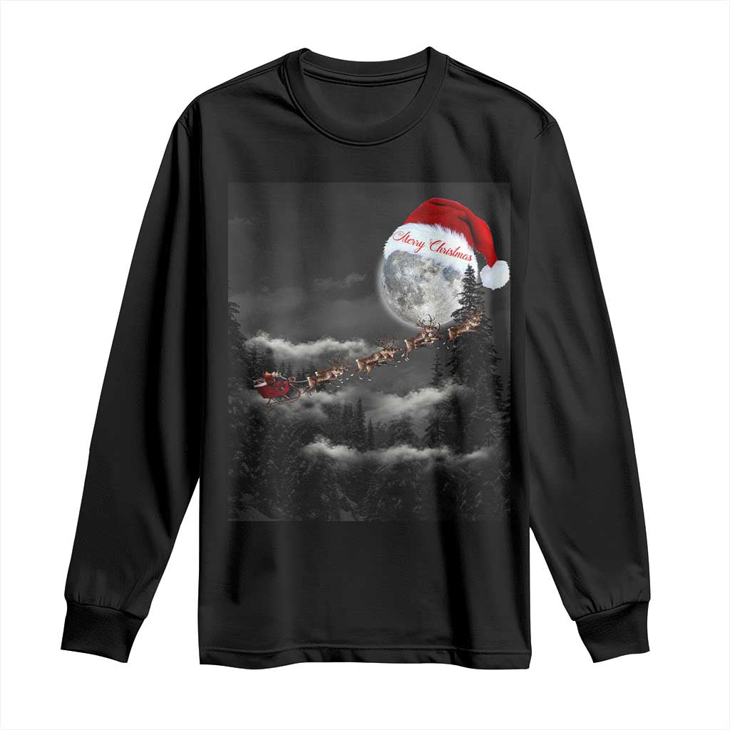 Merry Christmas Long Sleeve Shirt Santa To The Moon TS10 Black Print Your Wear