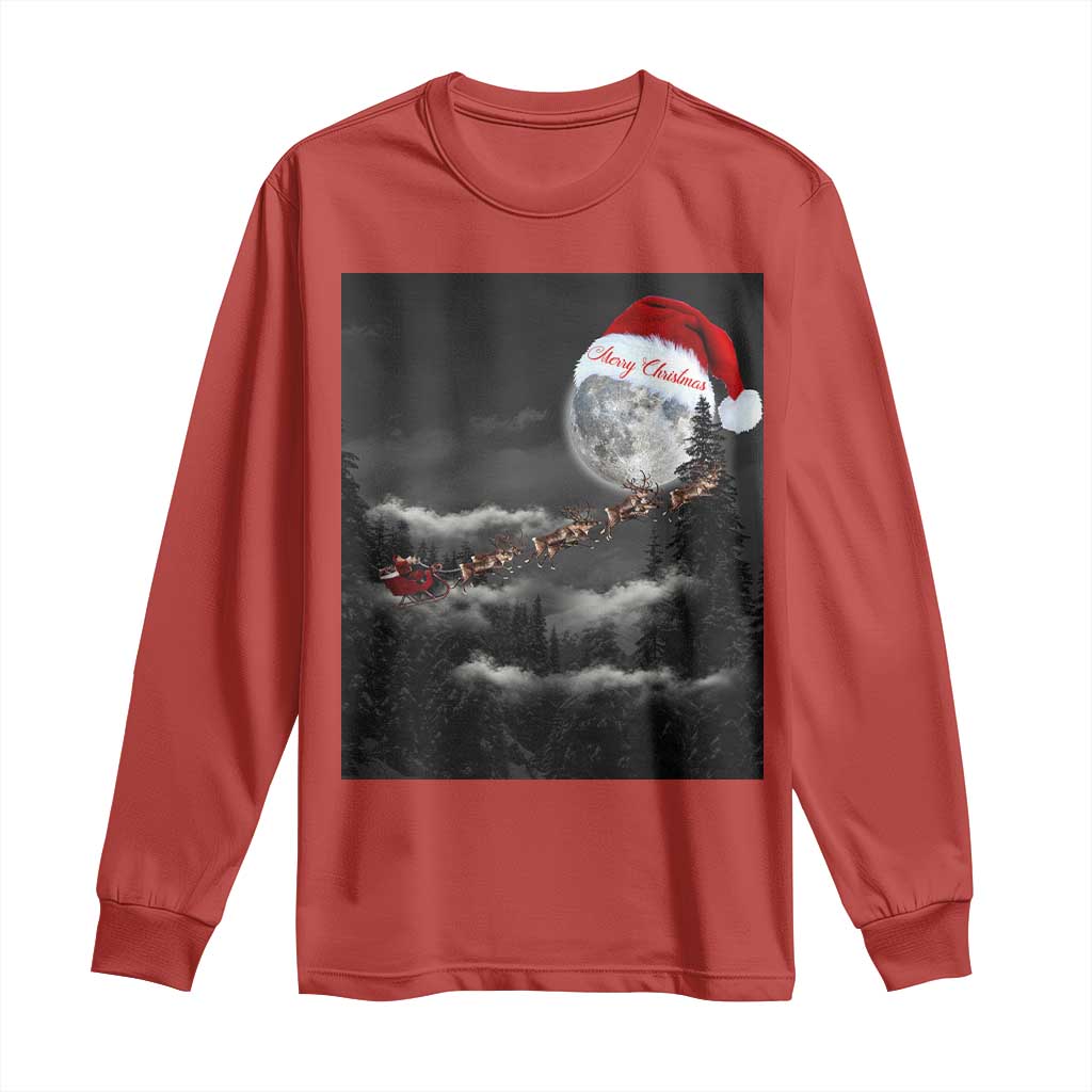 Merry Christmas Long Sleeve Shirt Santa To The Moon TS10 Red Print Your Wear