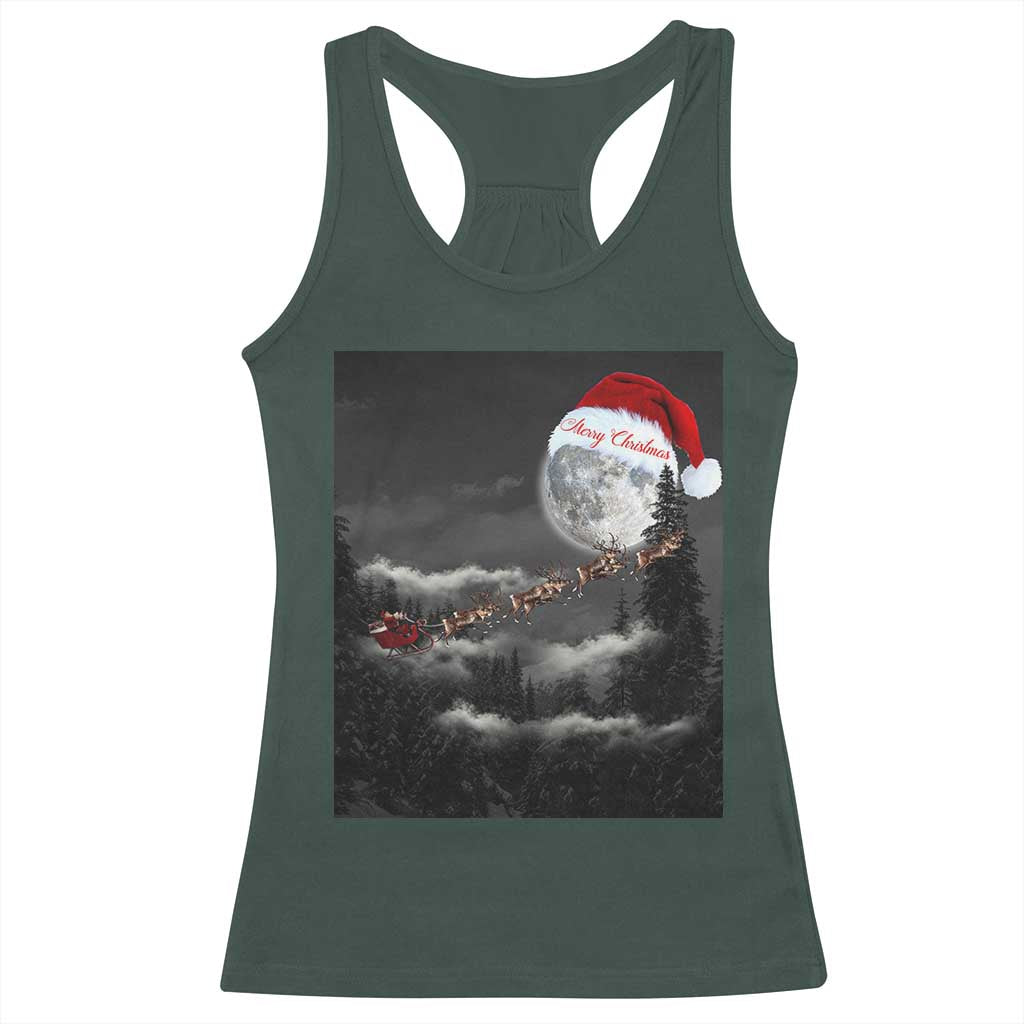 Merry Christmas Racerback Tank Top Santa To The Moon TS10 Dark Forest Green Print Your Wear