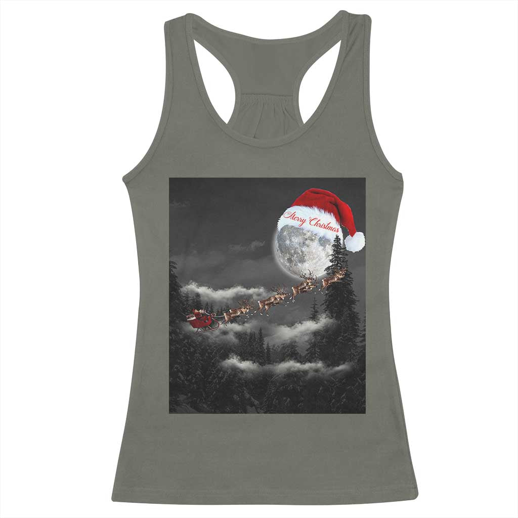 Merry Christmas Racerback Tank Top Santa To The Moon TS10 Military Green Print Your Wear