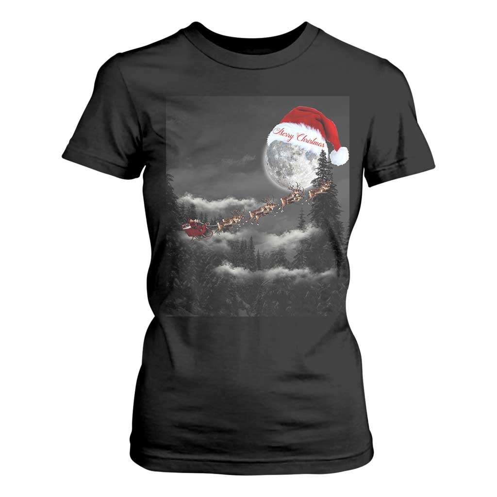 Merry Christmas T Shirt For Women Santa To The Moon TS10 Black Print Your Wear