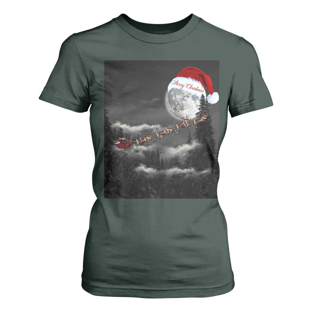 Merry Christmas T Shirt For Women Santa To The Moon TS10 Dark Forest Green Print Your Wear