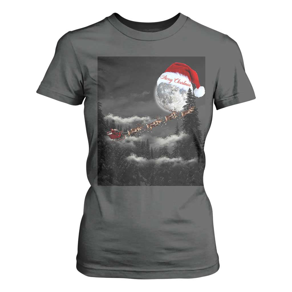 Merry Christmas T Shirt For Women Santa To The Moon TS10 Dark Heather Print Your Wear