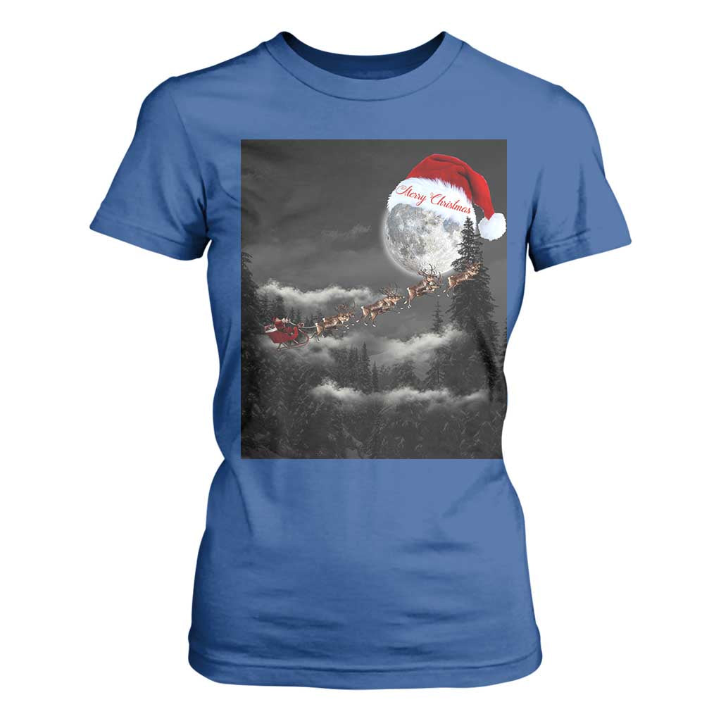 Merry Christmas T Shirt For Women Santa To The Moon TS10 Royal Blue Print Your Wear